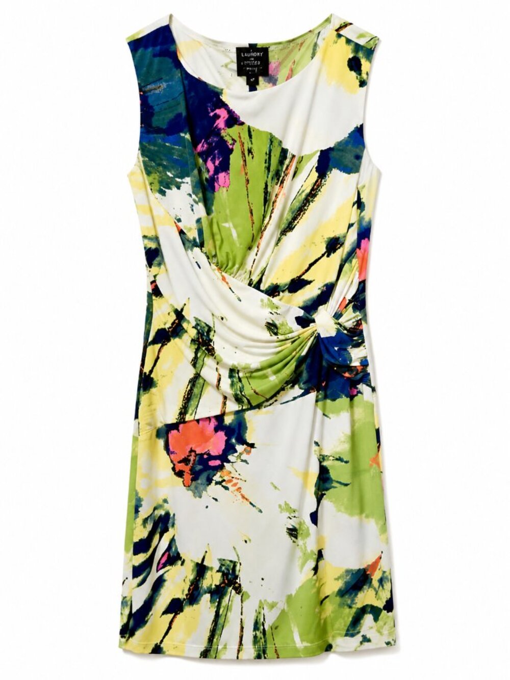 Vibrant abstract floral print with side ruche
